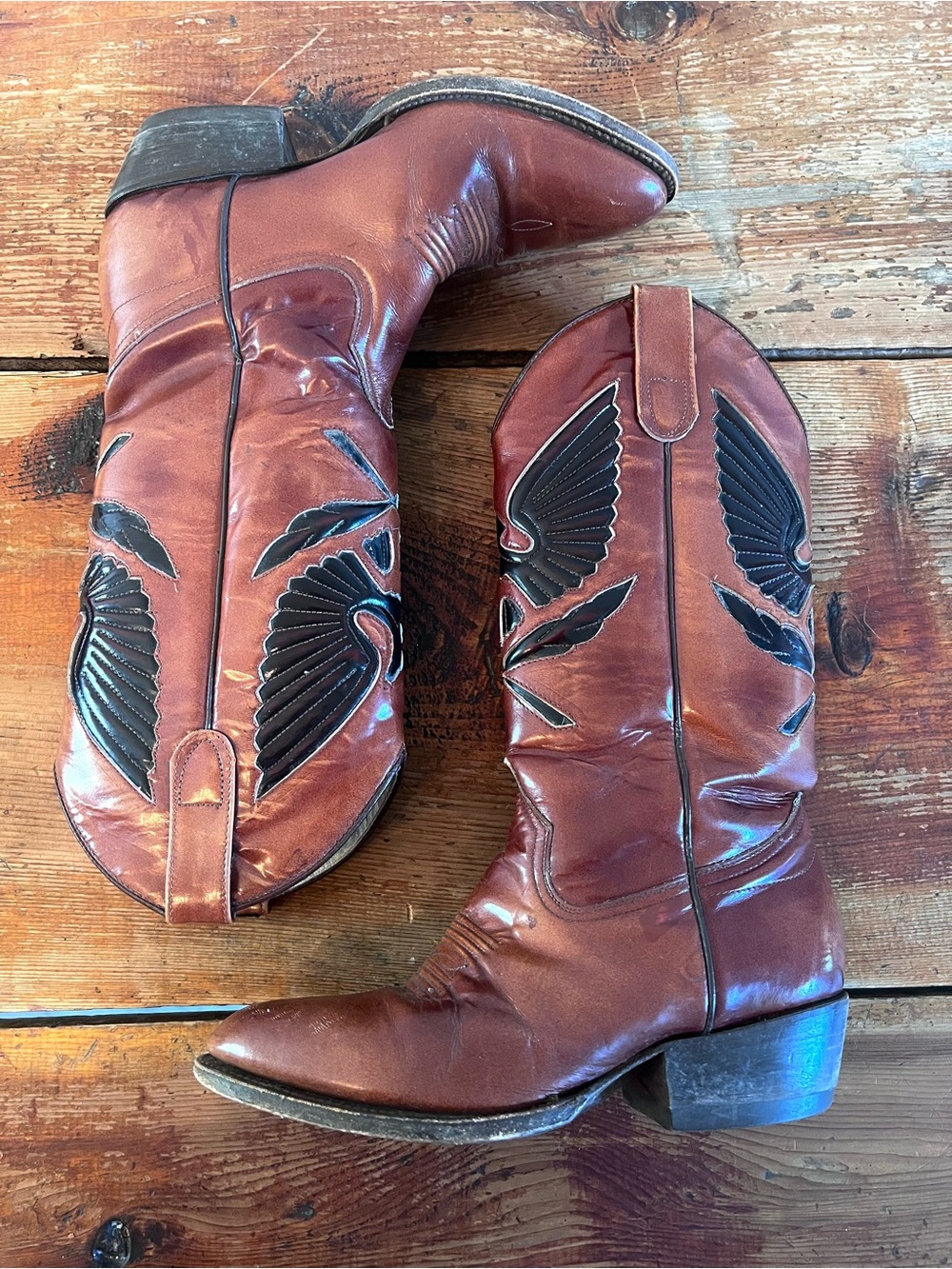RARE Vintage 70s/80s Cimarron Leather Cowboy Boots with Eagle Inlay